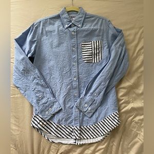 Paneled button down shirt with fun pattern and color details